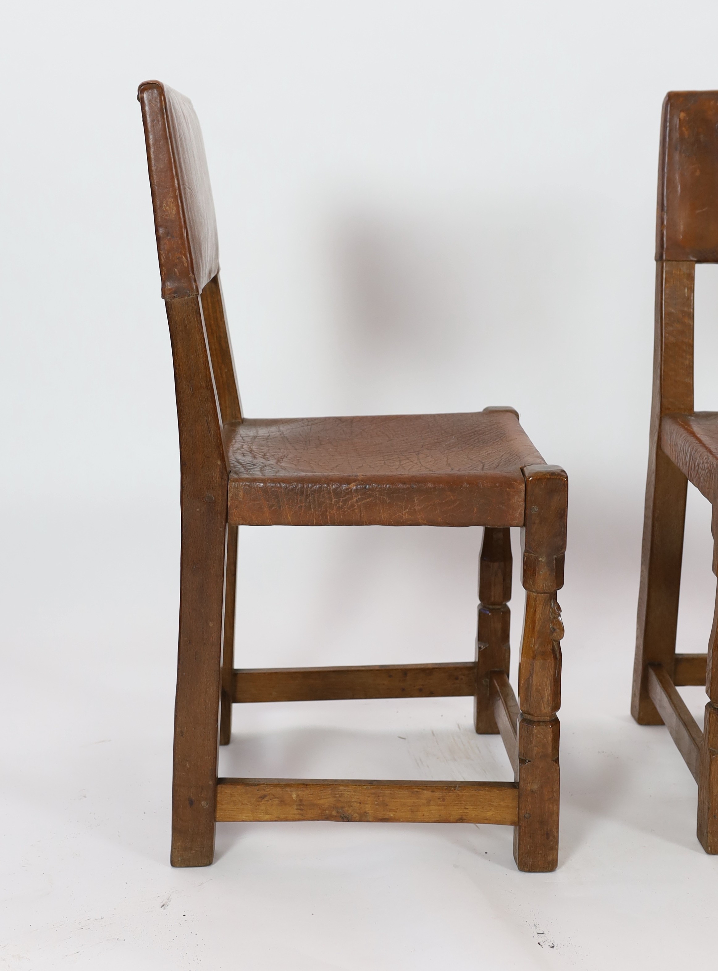 Robert Thompson of Kilburn. A Mouseman oak refectory table and four matching dining chairs, chairs width 44cm depth 47cm height 87cm